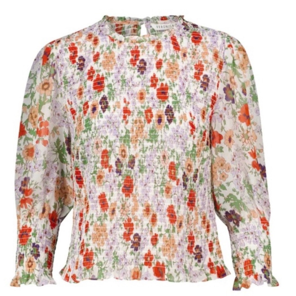 Veronica beard Floral Smocked Blouse - EUC